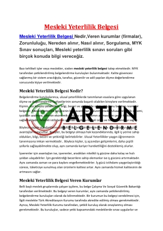 Mesleki Yeterlilik Belgesi