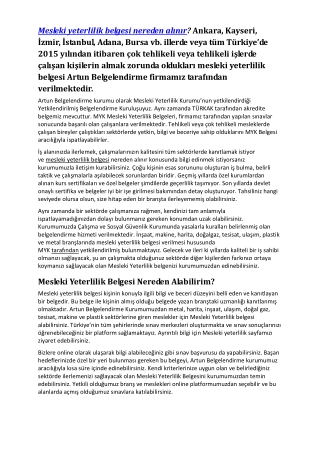 Mesleki Yeterlilik Belgesi Nereden Alinir - Artun Belgelendirme