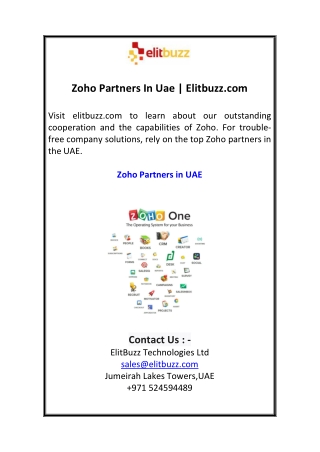 Zoho Partners In Uae  Elitbuzz.com