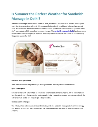 Is Summer the Perfect Weather for Sandwich Massage in Delhi