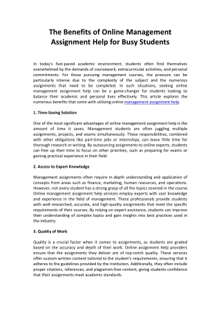 The Benefits of Online Management Assignment Help for Busy Students