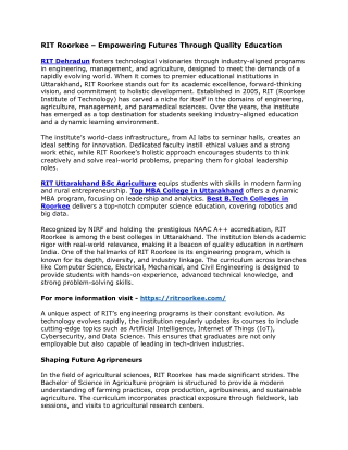 RIT Roorkee – Empowering Futures Through Quality Education