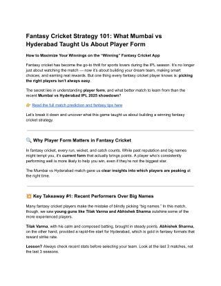 Fantasy Cricket Strategy 101: What Mumbai vs Hyderabad Taught Us About Player Fo