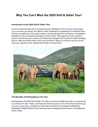 Why You Can’t Miss the 2025 Golf & Safari Tour