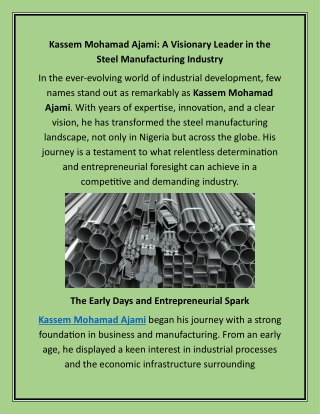 Kassem Mohamad Ajami A Visionary Leader in the Steel Manufacturing Industry