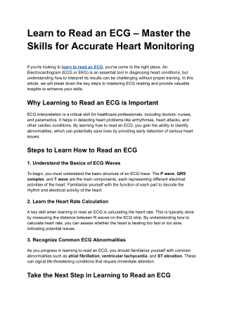 Learn to Read an ECG – Master the Skills for Accurate Heart Monitoring