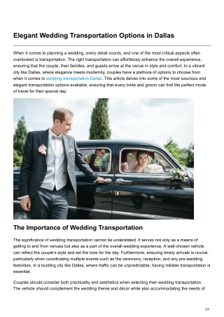 Elegant Wedding Transportation Options in Dallas
