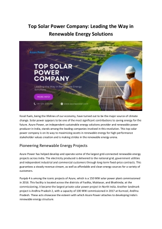 Azure Power – Top Solar Power Company Driving India’s Renewable Energy Future