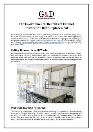 The Environmental Benefits of Cabinet Restoration Over Replacement