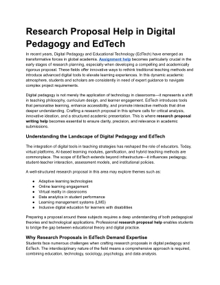Research Proposal Help in Digital Pedagogy and EdTech