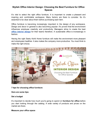 Stylish Office Interior Design: Choosing the Best Furniture for Office Spaces