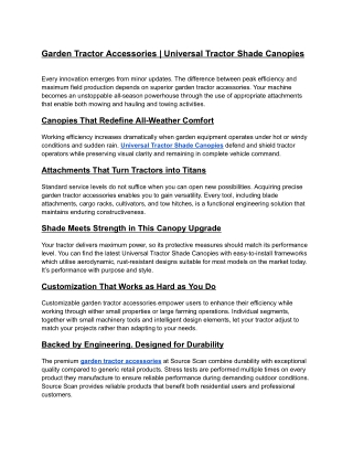 Garden Tractor Accessories | Universal Tractor Shade Canopies