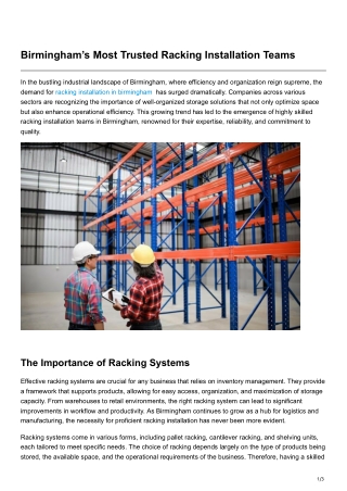 Birmingham’s Most Trusted Racking Installation Teams