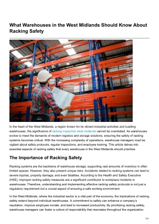 What Warehouses in the West Midlands Should Know About Racking Safety