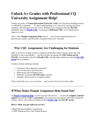 Unlock A  Grades with Professional CQ University Assignment Help!