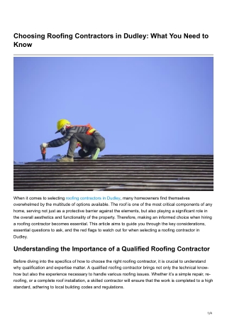 Choosing Roofing Contractors in Dudley What You Need to Know
