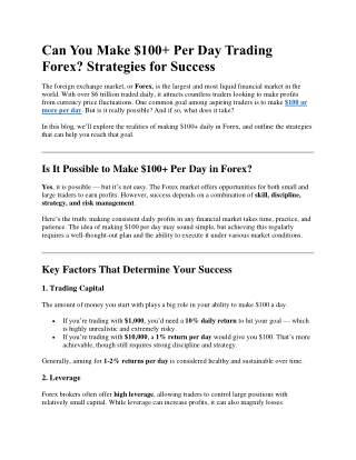 Can You Make $100  Per Day Trading Forex Strategies