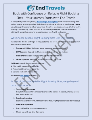 Reliable Flight Booking Sites with End Travels