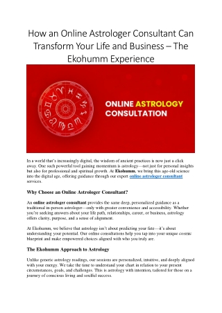 Find Clarity with an Online Astrologer Consultant at Ekohumm