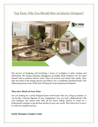 Top Facts: Why You Should Hire an Interior Designer?