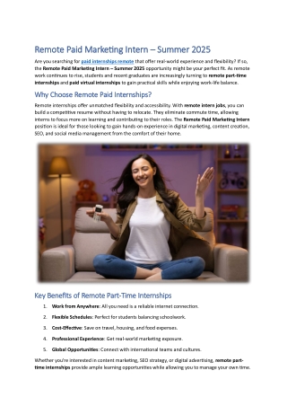 Remote Paid Marketing Intern – Summer 2025
