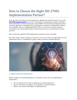 How to Choose the Right ISO 27001 Implementation Partner