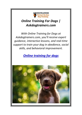 Online Training For Dogs | Askdogtrainers.com