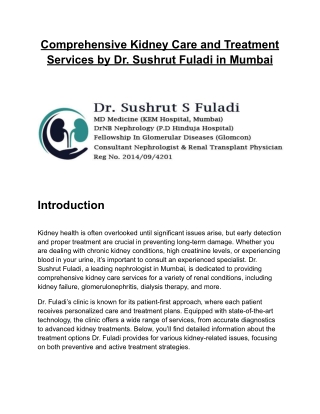 Comprehensive Kidney Care and Treatment Services by Dr Sushrat fuladi