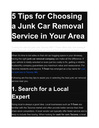 5 Tips for Choosing a Junk Car Removal Service in Your Area