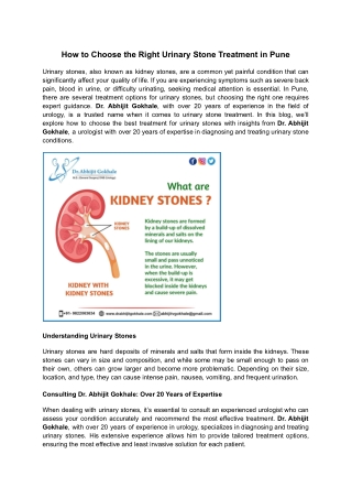 How to Choose the Right Urinary Stone Treatment in Pune