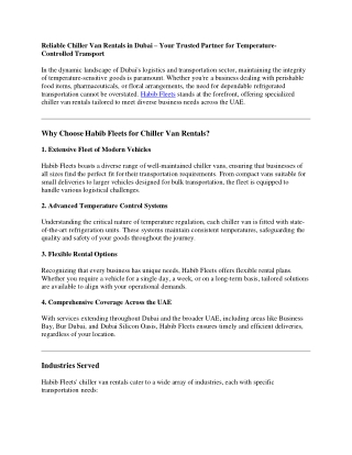 Reliable Chiller Van Rentals in Dubai – Your Trusted Partner for Temperature-Con