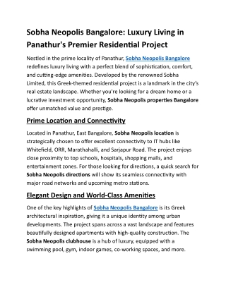 Sobha Neopolis Bangalore