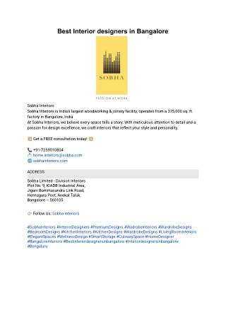 Best Interior designers in Bangalore