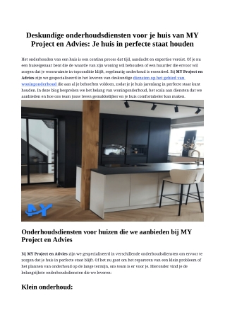 Deskundige woningonderhoudsdiensten van MY Projecten en Advies V2