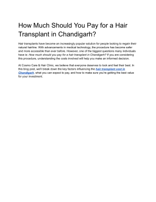 How Much Should You Pay for a Hair Transplant in Chandigarh