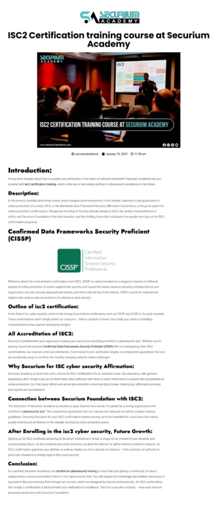 ISC2 Certification training course at Securium Academy