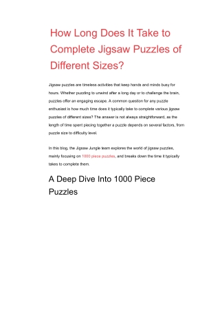 How Long Does It Take to Complete Jigsaw Puzzles of Different Sizes