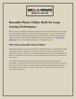 Reusable Plastic Pallets Built for Long-Lasting Performance