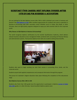 Kickstart Your Career: Best Diploma Courses After 10th in UAE for Business & Acc