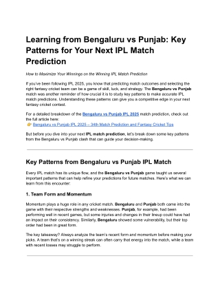 Learning from Bengaluru vs Punjab: Key Patterns for Your Next IPL Match Predicti
