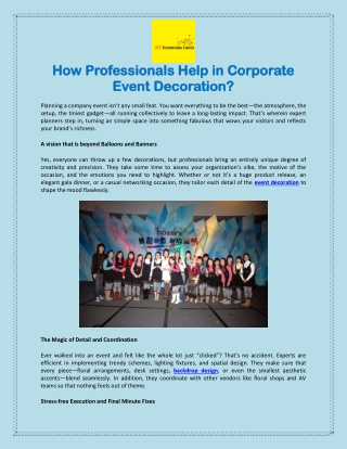 How Professionals Help in Corporate Event Decoration