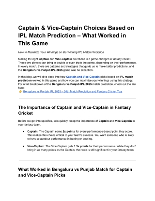 Captain & Vice-Captain Choices Based on IPL Match Prediction – What Worked in Th