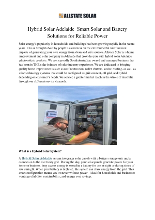 Hybrid Solar Adelaide  Smart Solar and Battery Solutions for Reliable Power