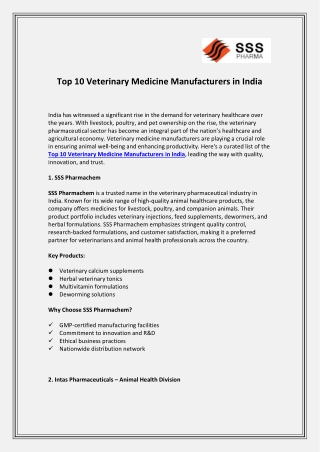 Top 10 Veterinary Medicine Manufacturers in India
