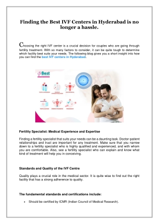 Finding the Best IVF Centers in Hyderabad is no longer a hassle