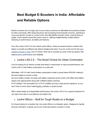 Best Budget E-Scooters in India_ Affordable and Reliable Options