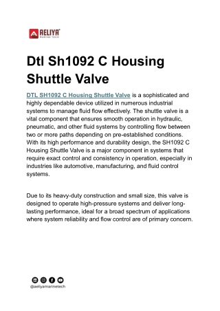 Dtl Sh1092 C Housing Shuttle Valve