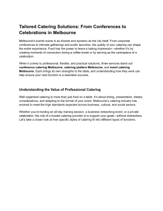 Tailored Catering Solutions: From Conferences to Celebrations in Melbourne