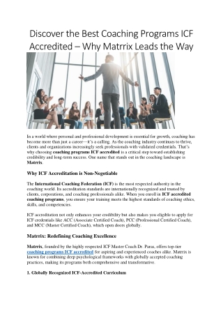 Transform Lives with Coaching Programs ICF Accredited by Matrrix