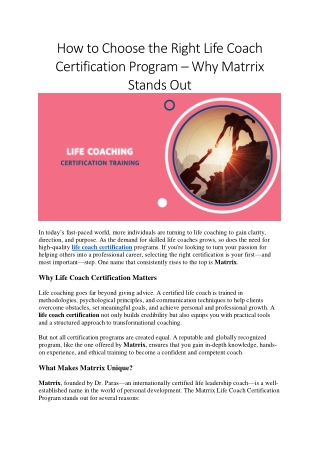 Elevate Your Career with the Life Coach Certification Program by Matrrix